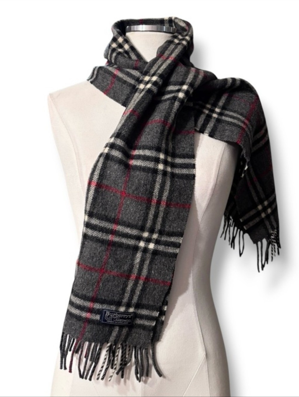 Burberry Grey Heritage Plaid Lambswool Scarf Vintage
